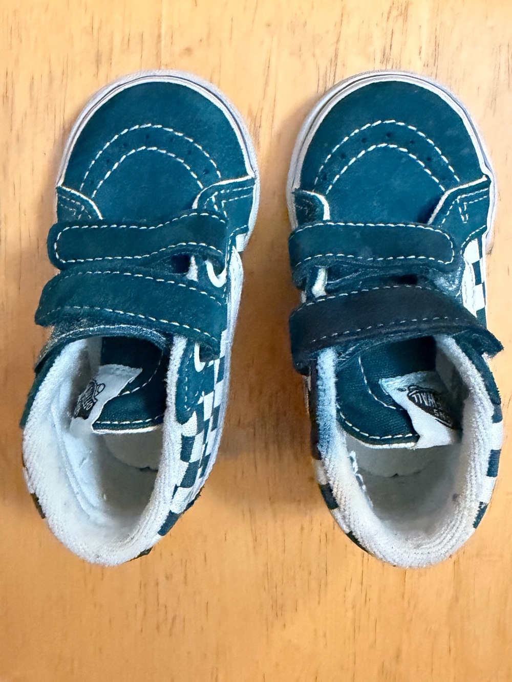 Vans Kids Teal Suede Checkerboard Strap Sneakers